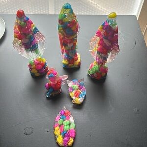 6 PCS Religious statues hand-made rainbow stones. Bundle